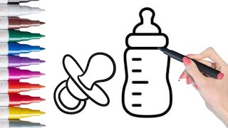 Drawing Baby Milk Feeding Bottles،Drawing pacifier🍼Cute& Easy Baby Milk Feeding Bottles Drawing