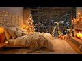 Christmas jazz  in cozy bedroom   soothing piano background music with fireplace sounds