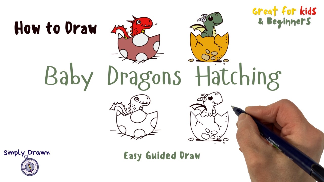 How to Draw Baby Dragons Hatching | 🐣🐉 Easy Guided Draw #easydrawing # ...