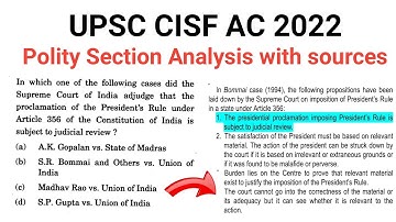 UPSC CISF AC 2022 || Polity Section Analysis || #facetsofupsc