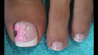 DISEÑO DE UÑAS PARA PIES FLOR Y FRANCES PRINCIPIANTES - FLOWERS NAIL ART - FRENCH NAIL ART - NLC