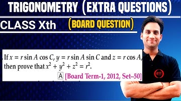 If x = r sin A cos C, y = r sin A sin C and z = r cos A, then prove that x^2+y^2+z^2 = r^2.