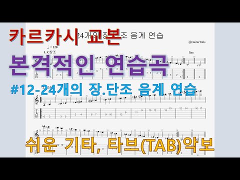 [카르카시 교본] 본격적 연습곡(#12-24개의 장.단조 음계 연습) (오선+타브+운지(Staff+TAB+Fingering)) - M. Carcassi