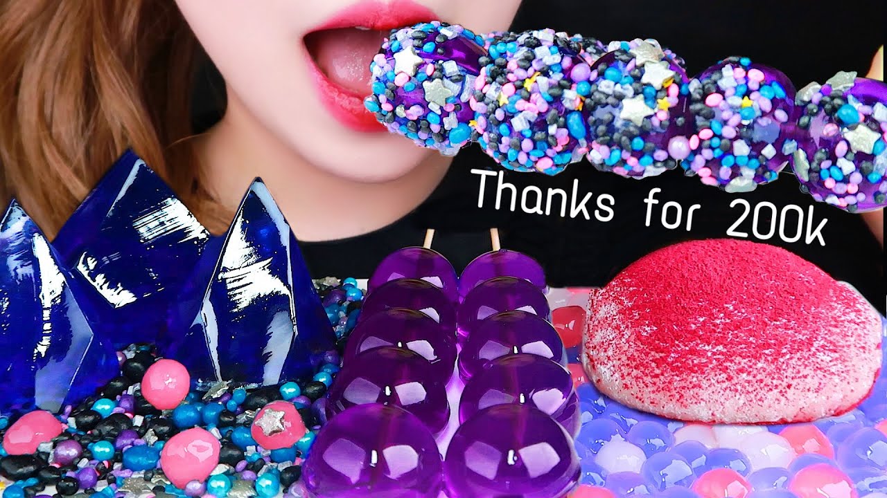 ASMR GALAXY CANDY, CRYSTAL JELLY,  ICE CREM TTEOK, TAPIOCA PEARLS 먹방 EATING SOUNDS MUKBANG