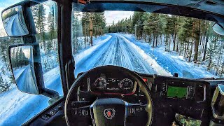 POV Driving Scania S520 - Winter road in Sweden
