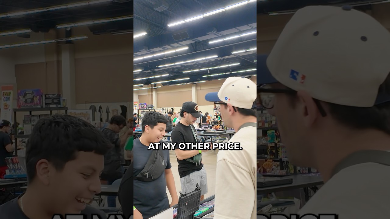 Young hustlers negotiating for a Charizard. Guard… not included 😂 #pokemon #cardshow #vendorpov