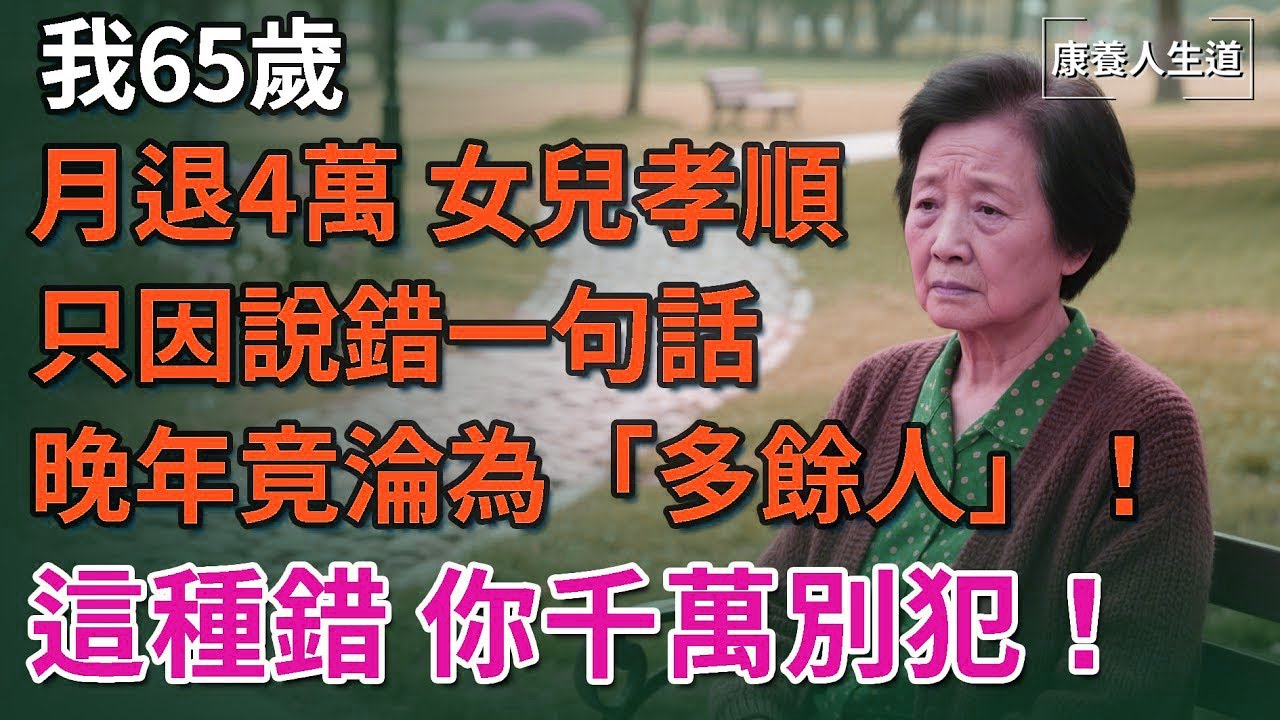 我65歲，月退4萬，女兒孝順，只因說錯一句話，晚年竟淪為「多餘人」！這種錯，你千萬別犯！​【康養人生道】 #康養人生道 #上了年紀該明白的事 #養老 #聰明老人 #長壽秘密 #延壽 #長壽 #晚年幸福