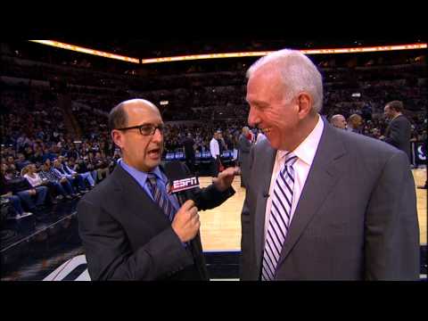 Gregg Popovich Hugs Jeff Van Gundy During Interview!