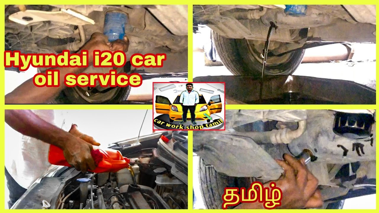 hyundai i20 car oil service and fillters changing work tamil YouTube