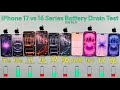 iPhone 17 ProMax/16ProMax/17e/16e/17Pro/16Pro vs 17/16/16Plus vs Air - MEGA Battery DRAIN Test 🔥