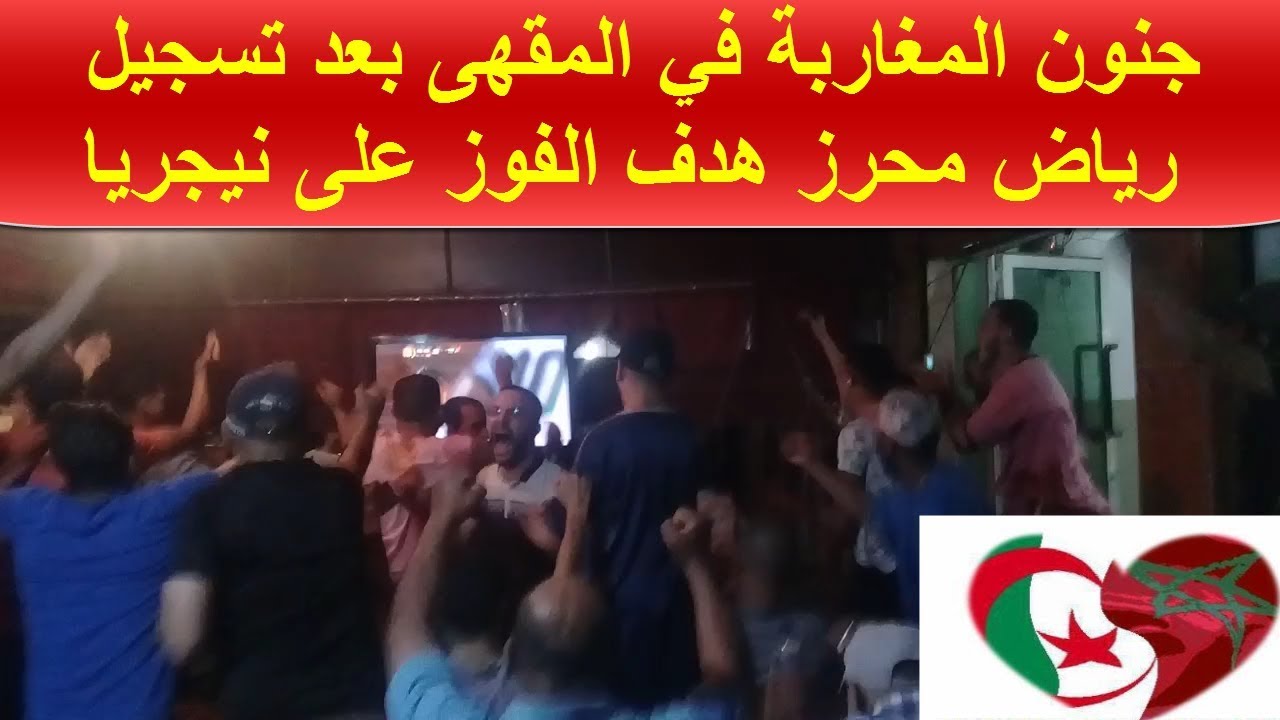 شاهد جنون المغاربة في المقهى بعد تسجيل رياض محرز هدف القاتل على نيجريا