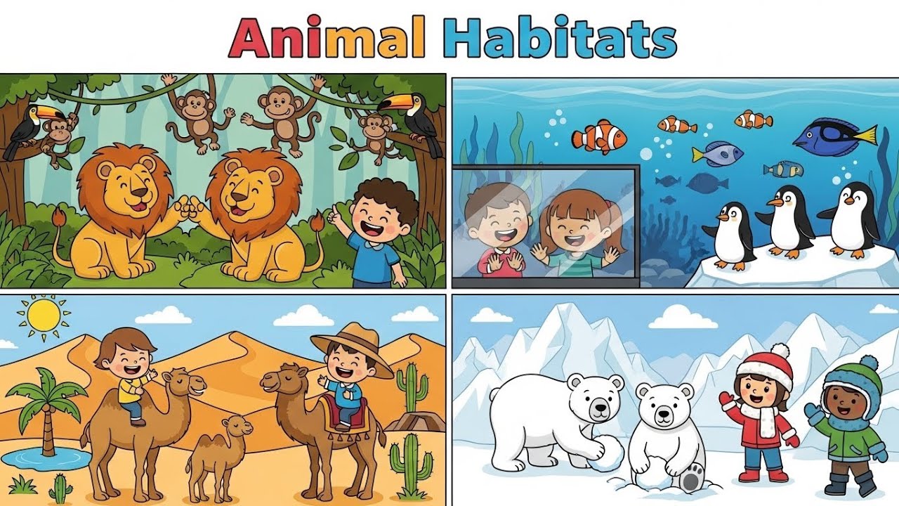 Animal Habitats 🦁🐧 | Learn Where Animals Live for Kids & Toddlers