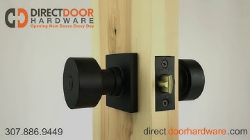 Emtek Modern Round Keyed Knob with Square Rosette in Flat Black