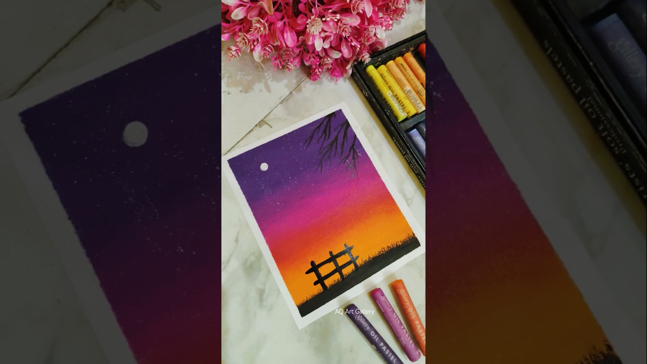 🌇 Easy scenery drawing with oil pastel | Oil pastel drawing 