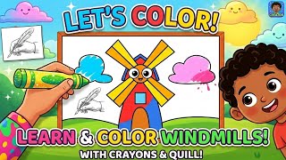 How to Draw and Color a Windmill Coloring Page for Kid Fun Windmill Coloring Drawing for Kids