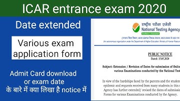 ICAR Entrance exam 2020 application form date extended !! information about exam date / admit card