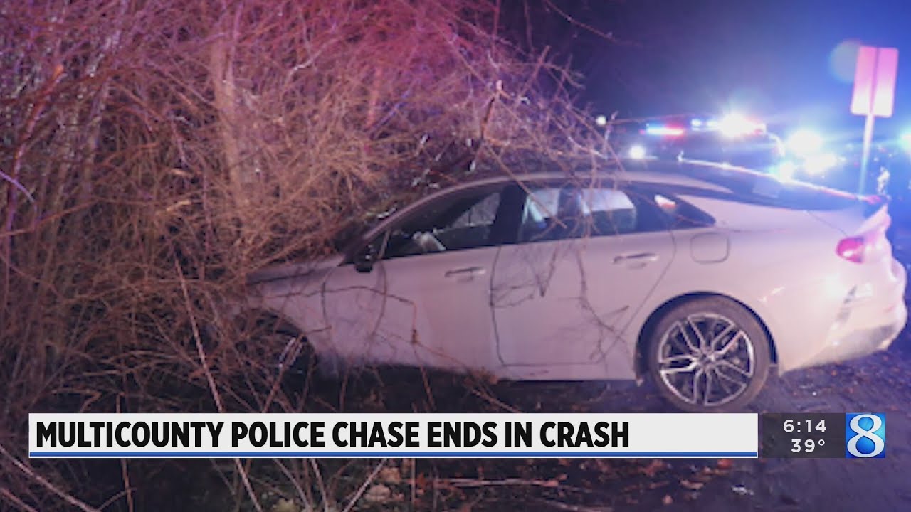 Multicounty police chase ends in crash, arrest near state line - YouTube