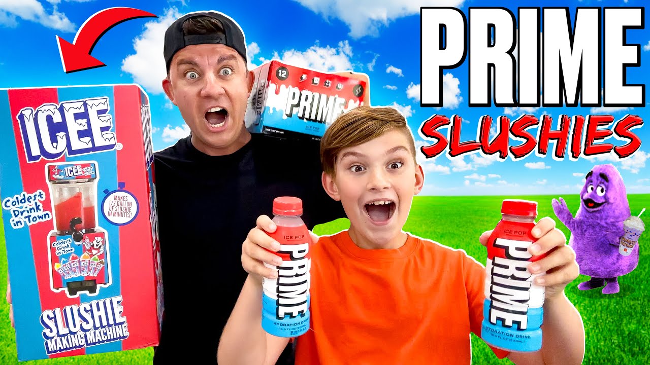 LOGAN PAUL SENT US THIS.. Making PRIME Slushies | PRIME Hunting and a PRIME GRIMACE SHAKE?