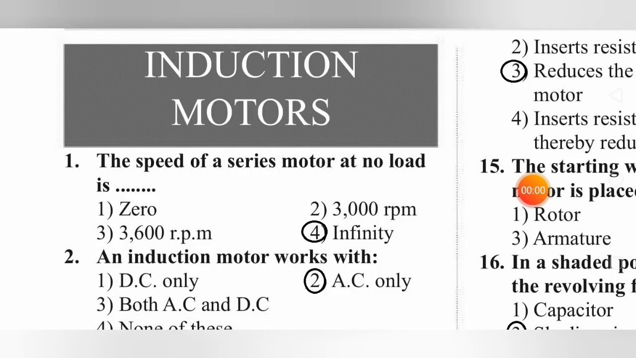 Induction Motors MCQS Part 1 TSSPDCL JLM Classes YouTube