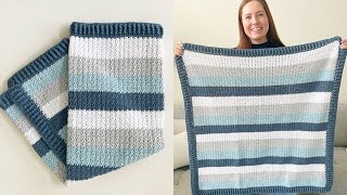 Crochet Baby Blue Stripes Baby Blanket