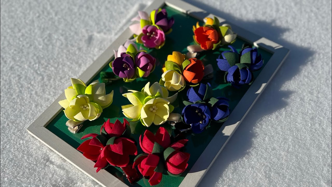 Весняні заколочки з квітами з фоамірану. 