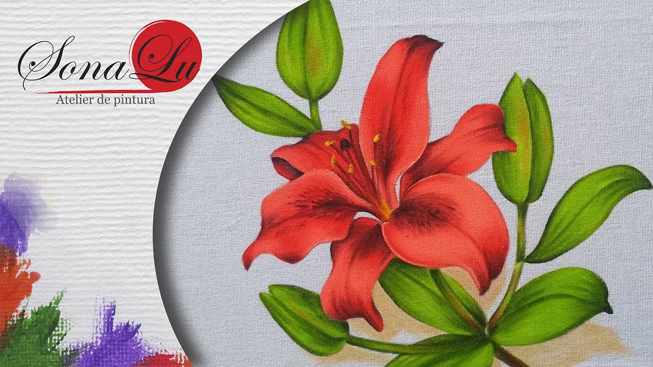Aula 494 - Pintura em Tecido - Lírio Vermelho em Pano de Prato