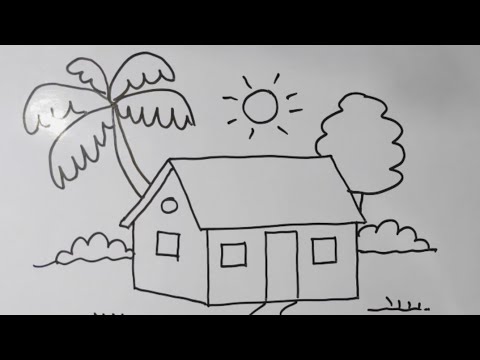How to easy draw hut with tree drawing step by step | Hut drawing - YouTube