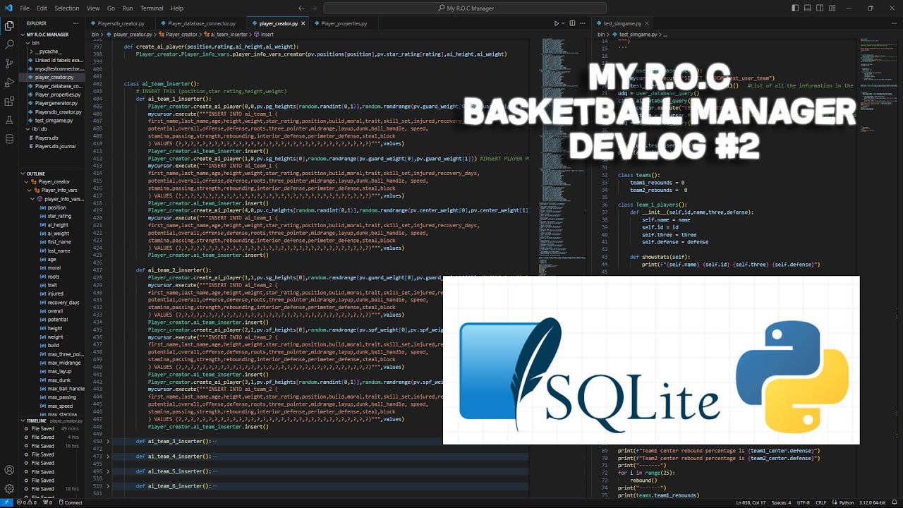 MY R.O.C BASKETBALL DEVLOG #2 | SIMULATING GAMES USING PLAYER DATA FROM SQLITE DATABASE WITH PYHTON