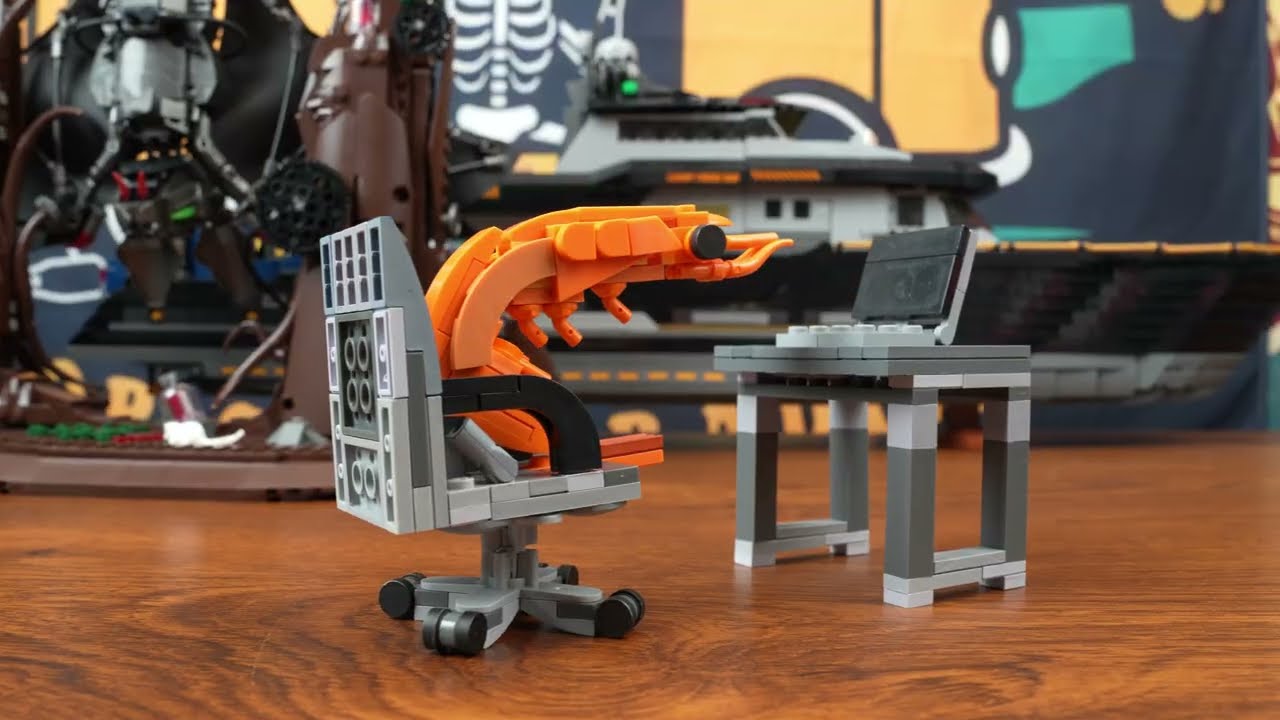 Working Shrimp Man Mini Building Blocks Set, Desk Mini Working Shrimp Man Figure Model Kit