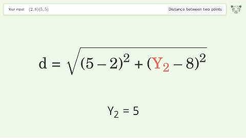 Find the distance between two points p1 (2,8) and p2 (5,5): Step-by-Step Video Solution