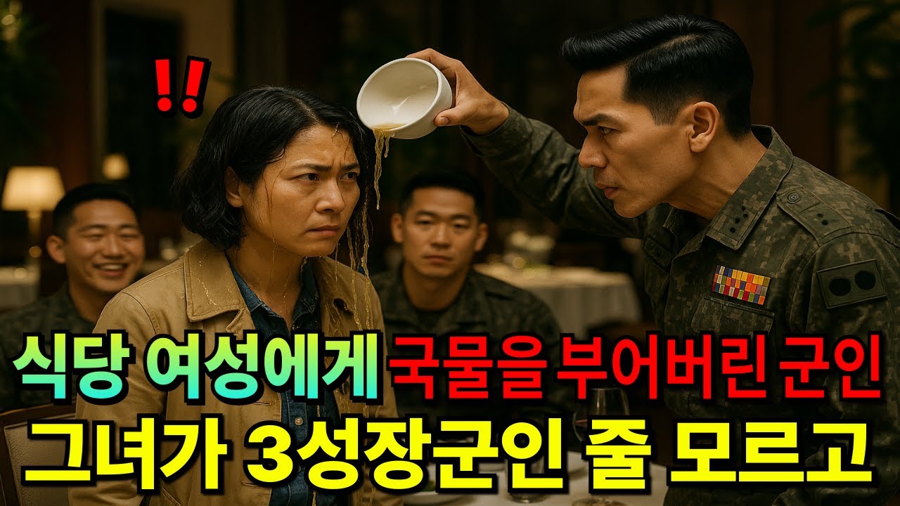 식당에 온 여성에게 먹던 국물을 부어버린 중령, 그녀가 쓰리스타인줄 모르고 아줌마 취급을 하는데...