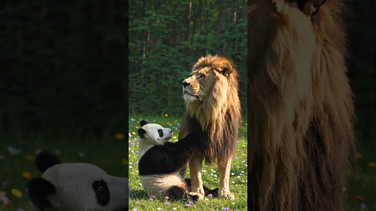 Panda Pets a Lion in Magical Forest 🌸🦁 Interspecies Friendship 