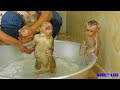 Adorable Monkey Kako Hugging Baby Nina Walk To Bathed Together