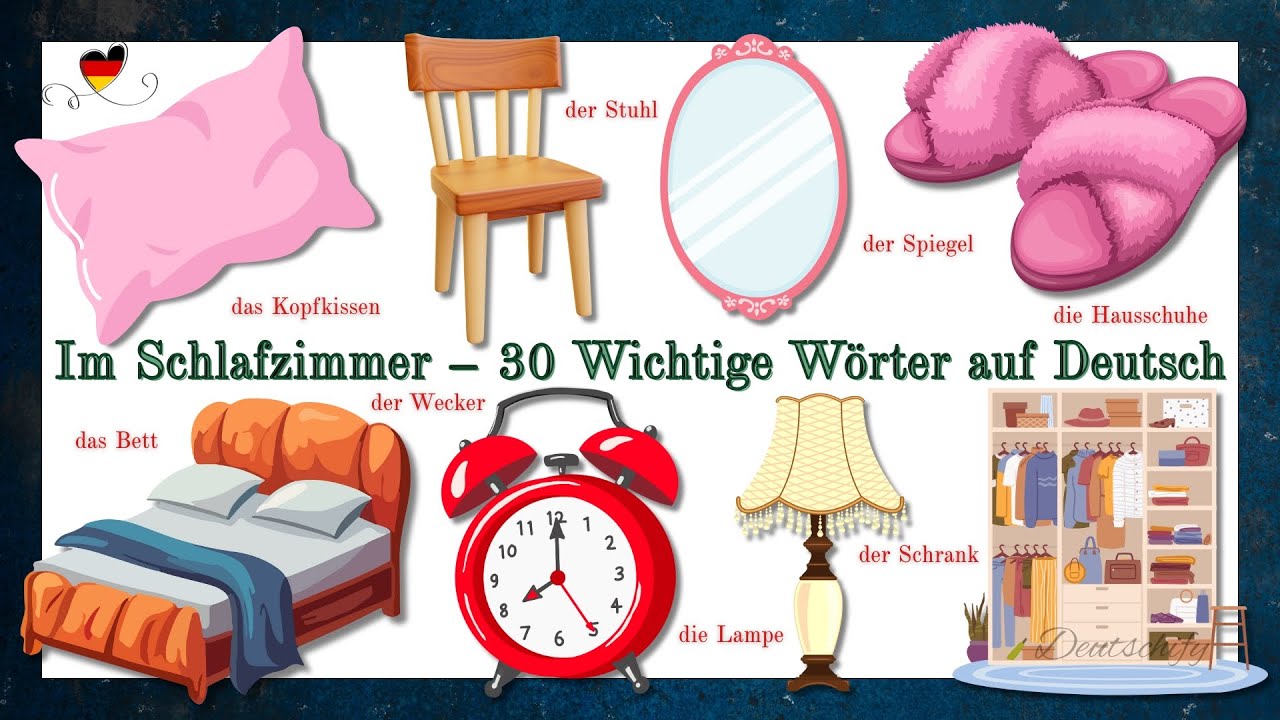 Im Schlafzimmer – 30 Wichtige Wörter auf Deutsch | In the Bedroom – 30 Important Words in German