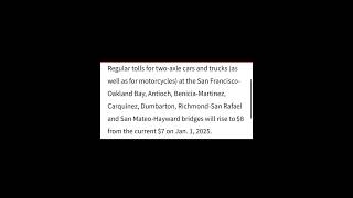 Toll Increases on Bay Area Bridges in the New Year - January 2025