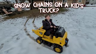 Making Snow Chains With Zip Ties? Trying To Fix His Truck To Run In Snow Kids And Dumptrucks