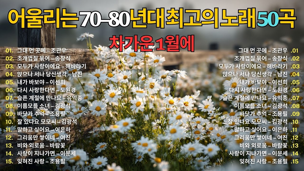 차가운 1월에 어울리는 70·80년대 최고의 노래🎧50·60대 마음을 울리는 추억의 명곡 모음 | 사랑이 지나가면, 잊혀진 사랑, 바닷가 추억, 그대 먼 곳에, 이름모를 소녀