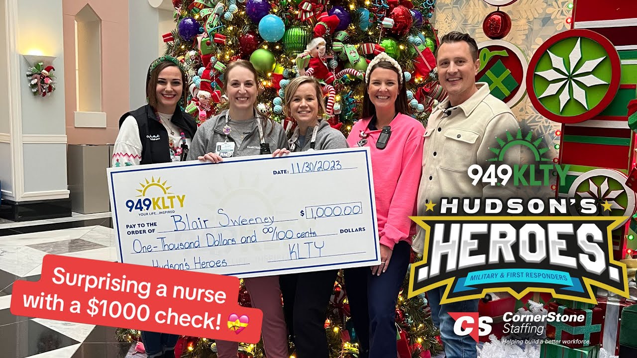 Pediatric Nurse surprised with 1,000 check! 94.9 KLTY & CornerStone
