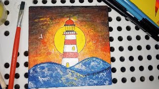 Light House Seascape Acrylic Painting/Mini Canvas Painting Idea