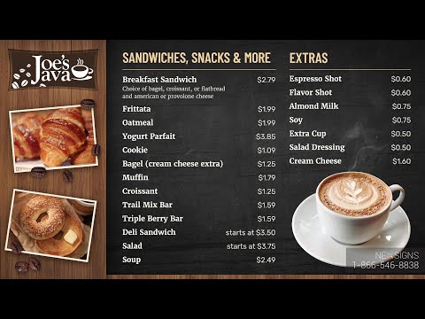 Joe's Java Cafe Menu Board Screen 1 - Digital Menu Board Design - QSR - NexSigns