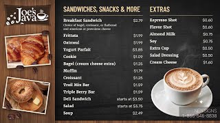 Joe's Java Cafe Menu Board Screen 1 - Digital Menu Board Design - QSR - NexSigns