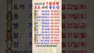 2025년 7월 띠별 로또 사면 좋은 날 #2025운세 #띠별복권 #로또길일 #복권사기좋은날 #7월운세 #띠궁합 #띠운세 #행운의날 #전통운세 #금전운 #로또분석 #로또