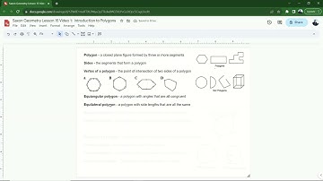 Saxon Geometry Lesson 15 Video 1: Introduction to Polygons