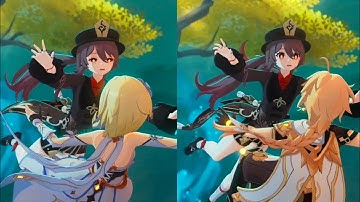 AETHER x LUMINE SAVES HU TAO CUTSCENE COMPARISON | GENSHIN IMPACT 5.3 LANTERN RITE CUTSCENE