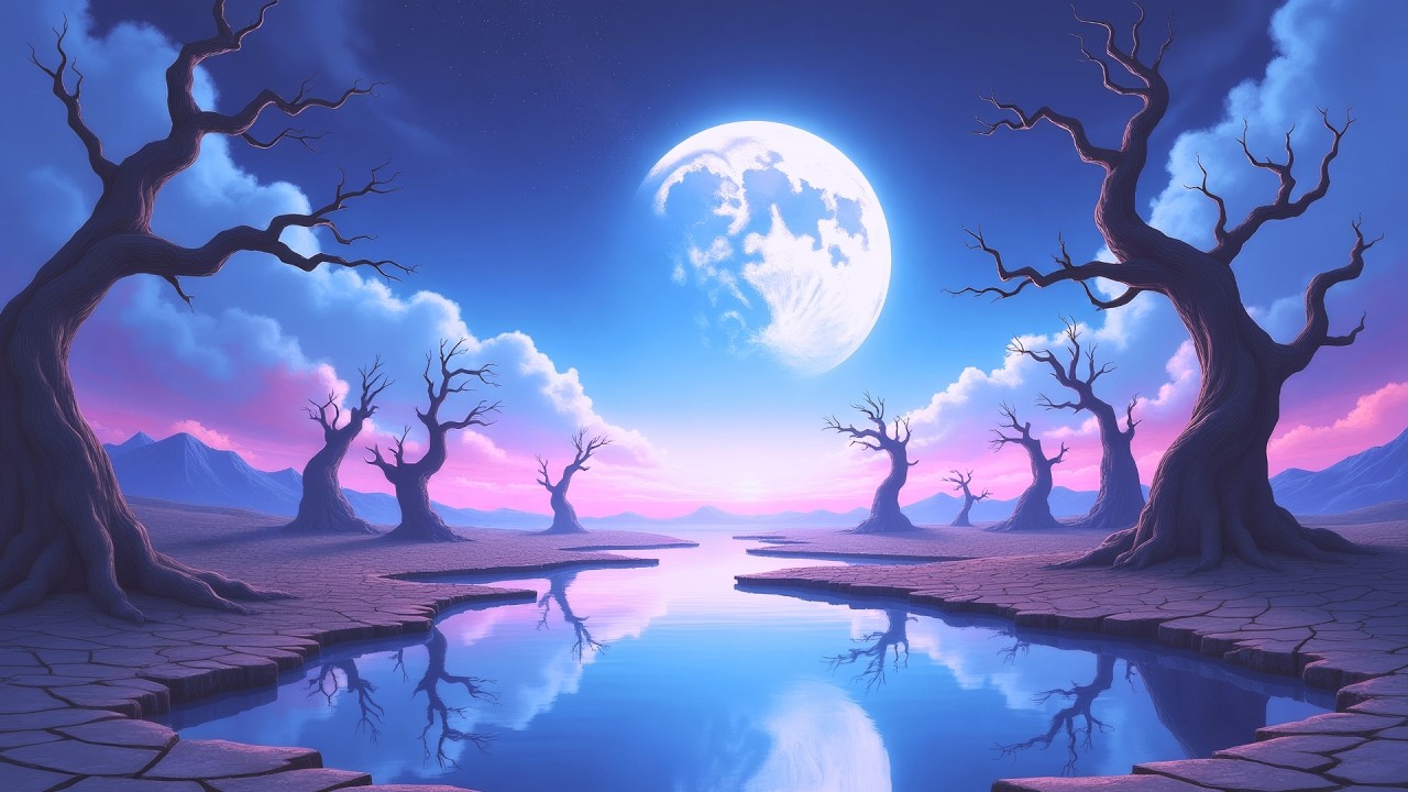 Haunted Lunar Twilight Reverie - 4K Ambient Background Art & 432Hz Focus Music