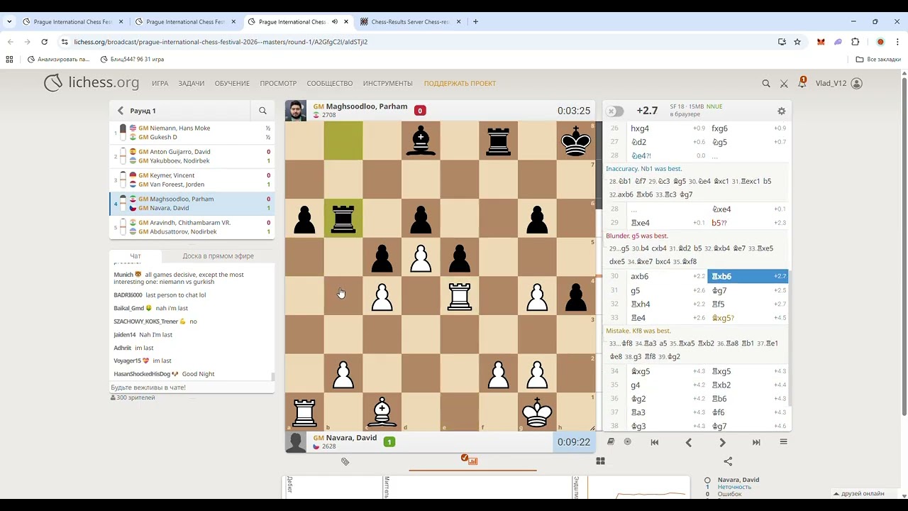 Prague International Chess Festival 2026 — Перший тур