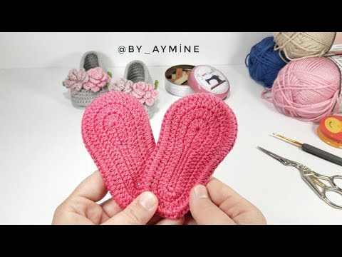 BEBEK PATİK TABAN YAPIMI 0-3 AY, Very Easy Tutorial For Crochet Booties Sole