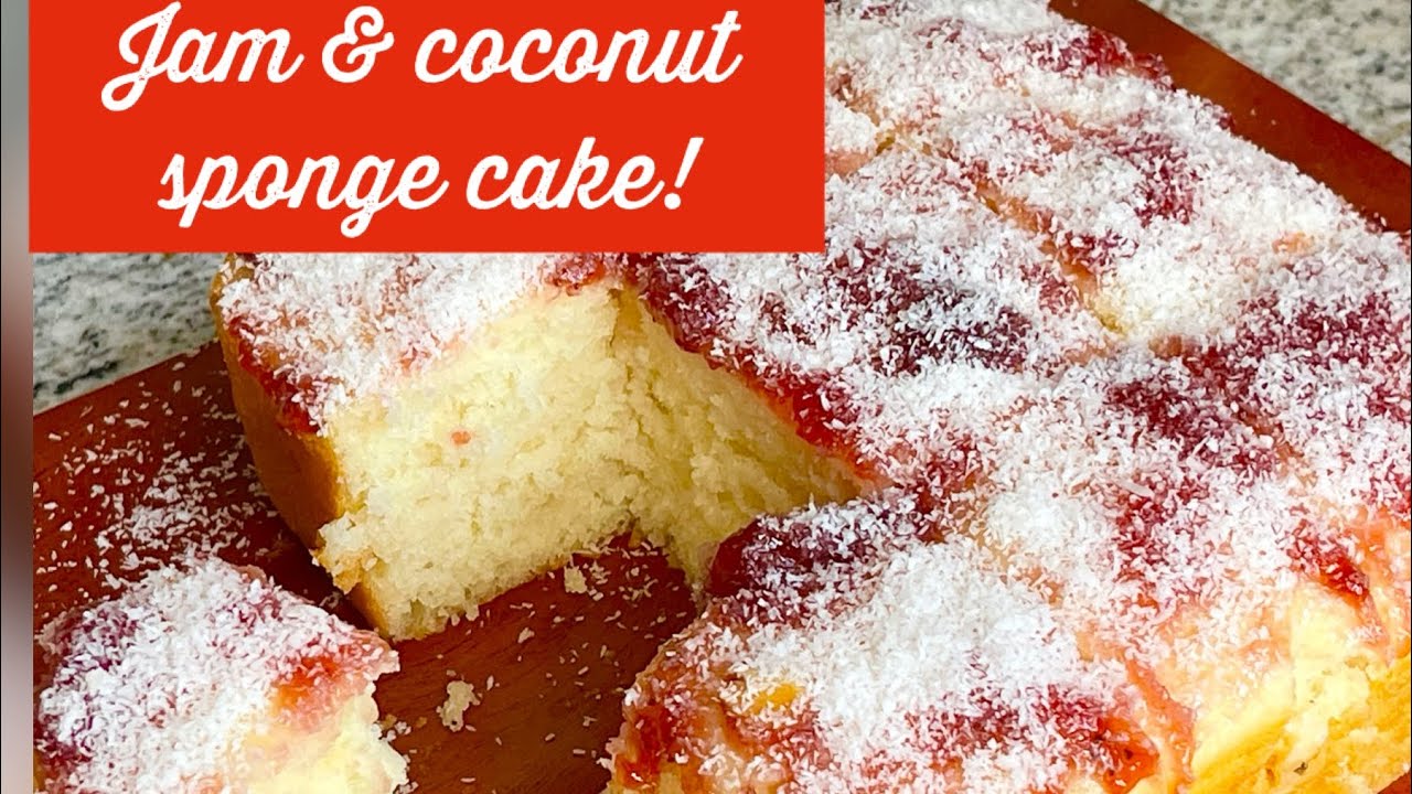 Jam&coconut sponge cakeEggless coconut sponge cakeTasty coconut cake
