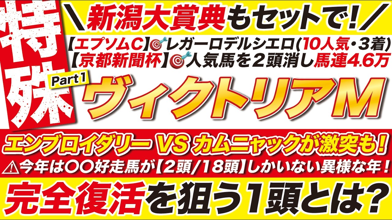 ヴィクトリアマイル2026予想】エンブロイダリー VS カムニャックが激突も!今年は〇〇好走馬が2頭/18頭しかいない異様な年!完全復活を狙う1頭とは?