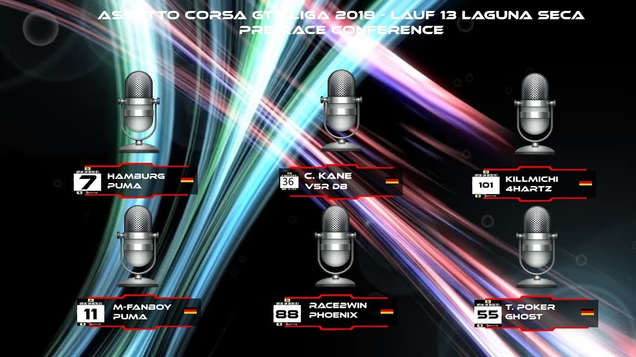 Assetto Corsa Gt3 Liga 18 Lauf 13 Laguna Seca Pre Race Conference Youtube